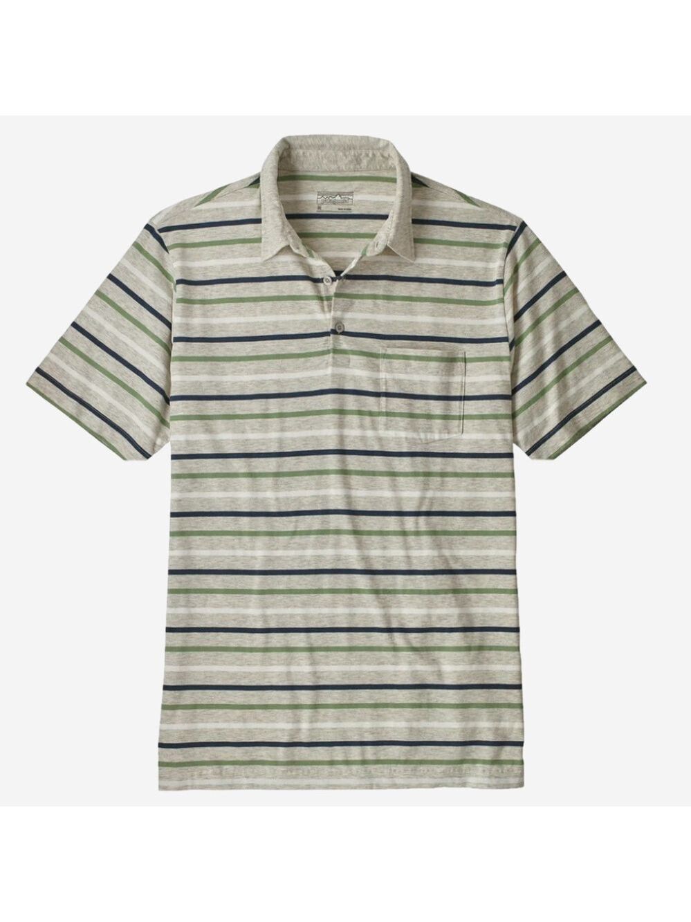 Patagonia Men's Squeaky Clean Polo Size L Gray Green Blue Stripe Casual EUC